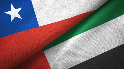 Fototapeta na wymiar Chile and United Arab Emirates two flags textile cloth, fabric texture
