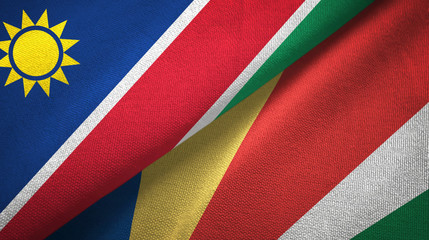 Namibia and Seychelles two flags textile cloth, fabric texture