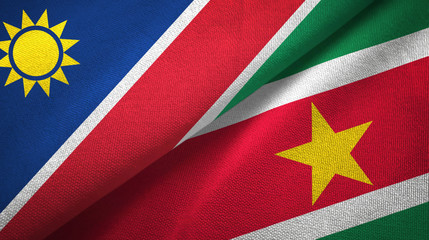 Namibia and Suriname two flags textile cloth, fabric texture