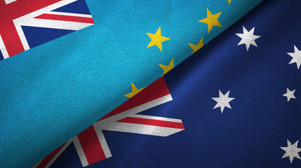 Tuvalu and Australia two flags textile cloth, fabric texture 