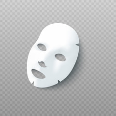 White sheet facial cosmetic mask vector isolated on transparent background.