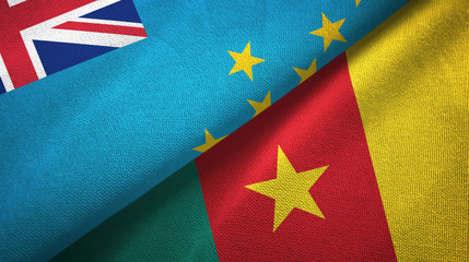Tuvalu and Cameroon two flags textile cloth, fabric texture 