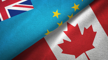 Tuvalu and Canada two flags textile cloth, fabric texture 