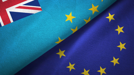 Tuvalu and European Union two flags textile cloth, fabric texture