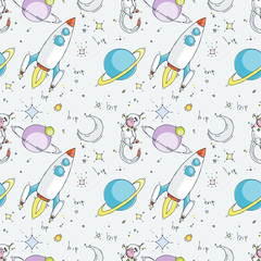 Seamless doodle pattern with cute elements