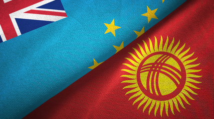 Tuvalu and Kyrgyzstan two flags textile cloth, fabric texture