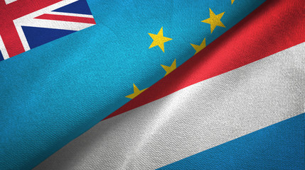 Tuvalu and Luxembourg two flags textile cloth, fabric texture