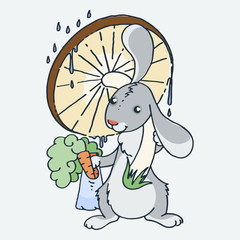 Cute little rabbit, cartoon hand drawn vector illustration. Cute for baby coloring pages, t-shirt print, fashion prints and other