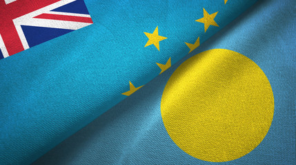 Tuvalu and Palau two flags textile cloth, fabric texture