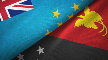 Tuvalu and Papua New Guinea two flags textile cloth, fabric texture