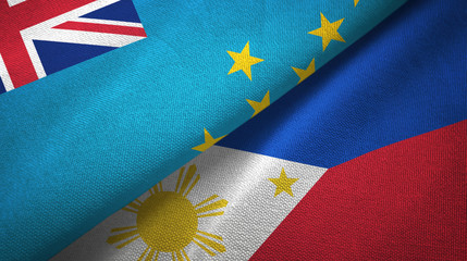 Tuvalu and Philippines two flags textile cloth, fabric texture