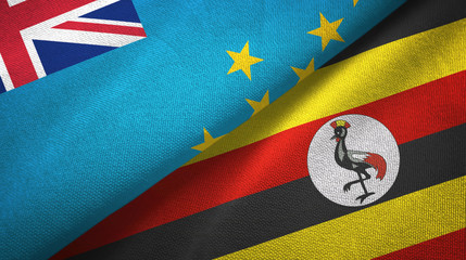 Fototapeta premium Tuvalu and Uganda two flags textile cloth, fabric texture