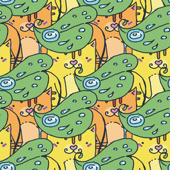 Seamless doodle pattern with cute elements