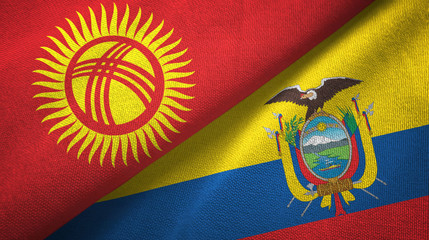Kyrgyzstan and Ecuador two flags textile cloth, fabric texture