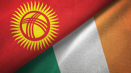 Kyrgyzstan and Ireland two flags textile cloth, fabric texture