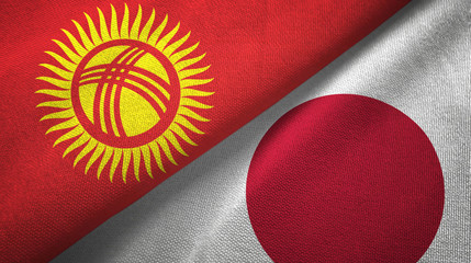 Kyrgyzstan and Japan two flags textile cloth, fabric texture