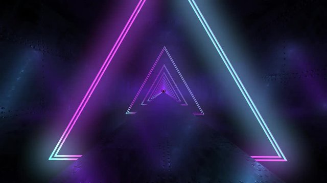 Flying through neon light tunnel moving fast Vj dj virtual game - 3D render