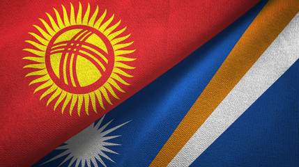 Kyrgyzstan and Marshall Islands two flags textile cloth, fabric texture