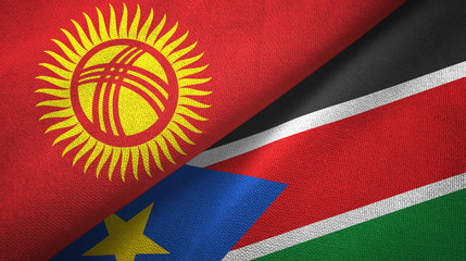 Kyrgyzstan and South Sudan two flags textile cloth, fabric texture