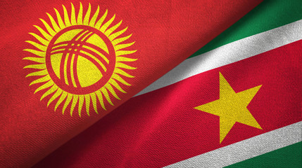 Kyrgyzstan and Suriname two flags textile cloth, fabric texture