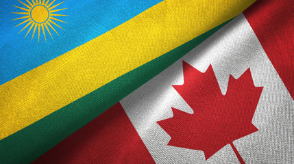 Rwanda and Canada two flags textile cloth, fabric texture 
