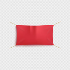 Empty red textile advertising banner hanging canvas horizontal template vector.