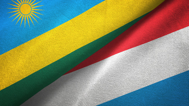 Rwanda and Luxembourg two flags textile cloth, fabric texture