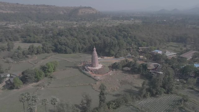 "Madana Mohana" temple in Govardhan e.v., India, 4k aerial drone footage ungraded