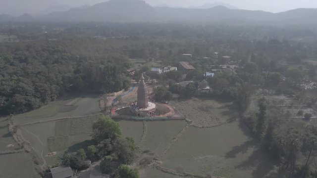 "Madana Mohana" temple in Govardhan e.v., India, 4k aerial drone footage ungraded