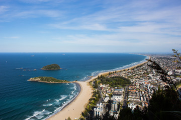 Fototapeta premium View from Mount Maunganui to Tauranga city, north island, New Zealand
