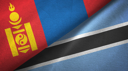 Mongolia and Botswana two flags textile cloth, fabric texture 