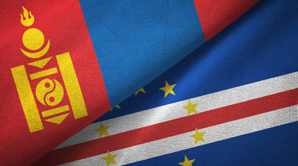 Mongolia and Cape Cabo Verde two flags textile cloth, fabric texture 