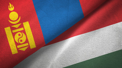 Mongolia and Hungary two flags textile cloth, fabric texture