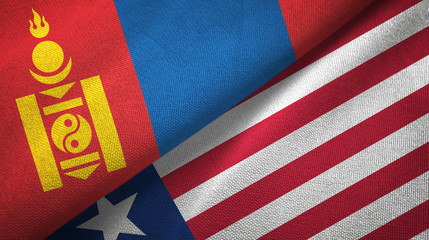 Fototapeta premium Mongolia and Liberia two flags textile cloth, fabric texture