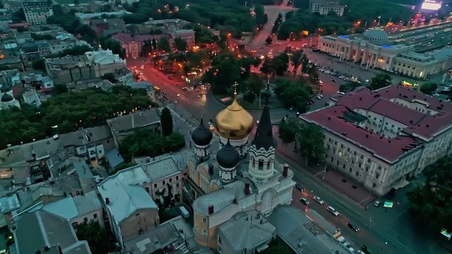 Cinematic aerial view of Church in Odessa.