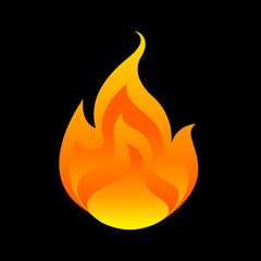 flame, fireball isolated on black background, fire burn symbol, flames icon, flaming logo, bonfire blaze illustration, icon fireball flat for info graphic design, hot symbol for website