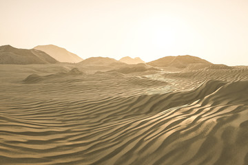 3d rendering, the wide desert, with stripes shapes.