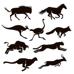 Collection of vector silhouettes running animal 