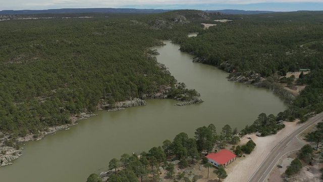 Aerial Drone view of Arareco Lake, Chihuahua, Mexico