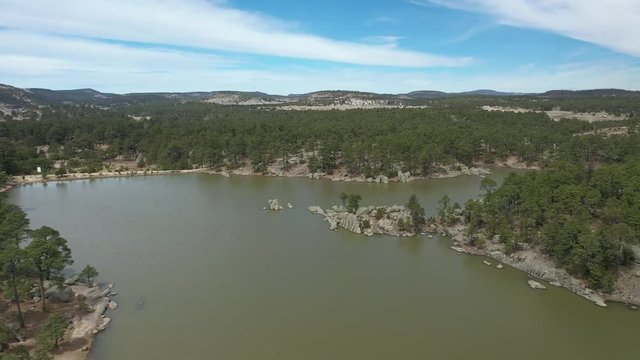Aerial Drone view of Arareco Lake, Chihuahua, Mexico
