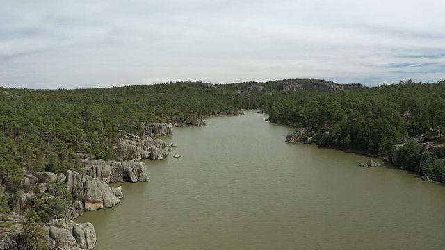 Aerial Drone view of Arareco Lake, Chihuahua, Mexico