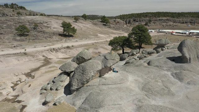 Aerial Drone view of Valle de Ranas y Hongos, Creel, Chihuahua, Mexico