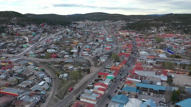Aerial Drone view of Creel town, Chihuahua, Mexico
