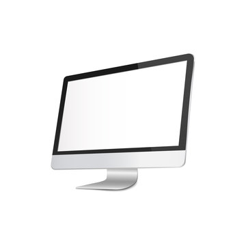 Monitor or desktop mock up with blank screen realistic vector isolated on white.