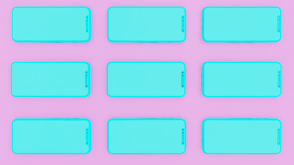 CG smart phone. Sliding group of smart phone animation.3d render.