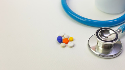  medical drugs on white background close up image.