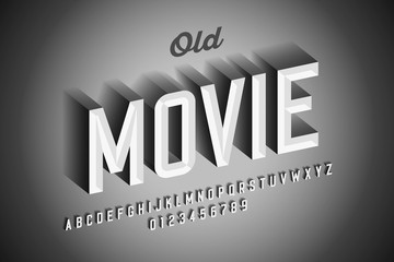 Old movie style vintage font design, retro style alphabet letters and numbers