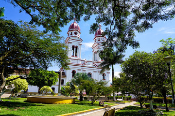 Landscape of Nuestra Senora of Mongui Church and park in Charala,  Colombia