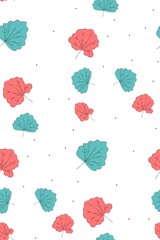 Seamless pattern with blue and red leafs 