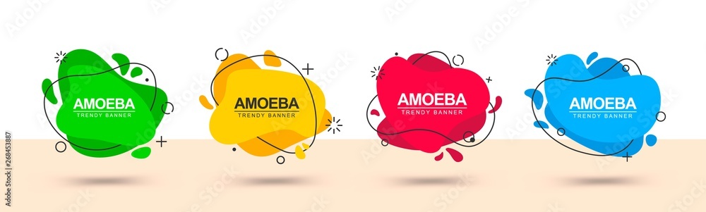 Poster Set of modern banners with black outlines and design elements. Ready abstract banner template for use in web advertising and printing in typography.